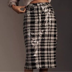 Pilcro Sequin Checkered Pencil Skirt - Black and White